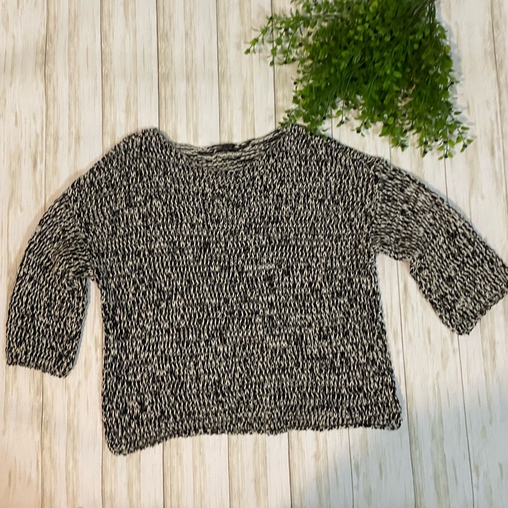 Eileen Fisher black white woven cotton sweater med
